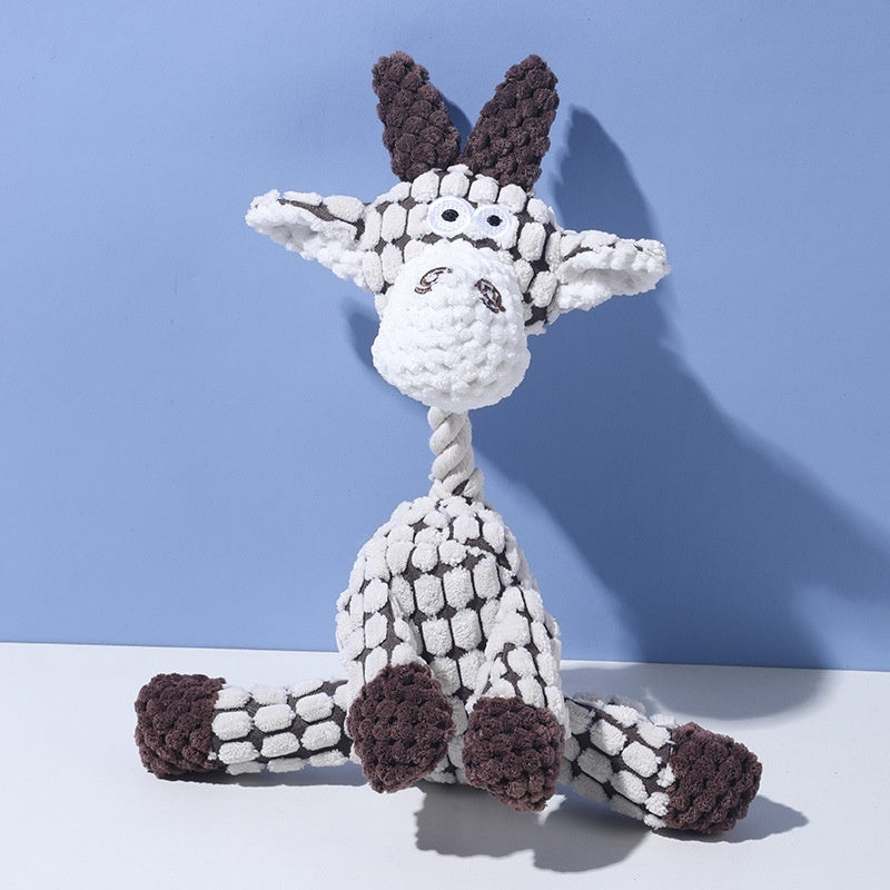 Brighty Soft ChatterPals – White goat squeaky plush toy with rope neck and soft textured fabric for dogs