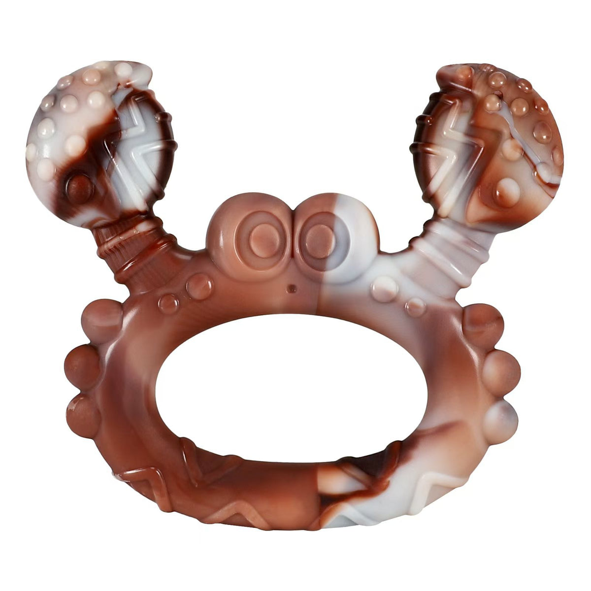 Brighty ToughChew crab ring-shaped nylon chew toy on white background, fillable eye cavities for peanut butter