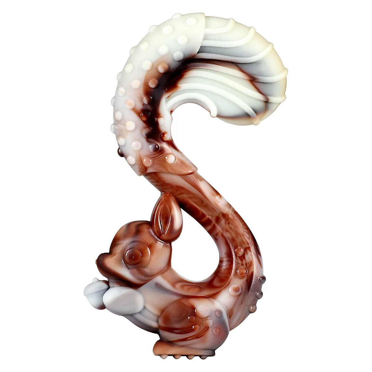 Brighty ToughChew squirrel S-shaped nylon chew toy on white background, durable beef-scented dog chew