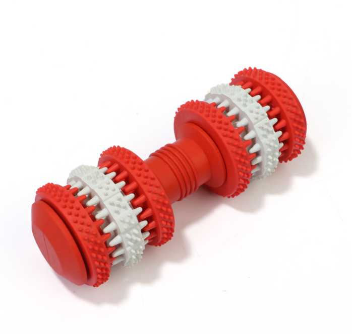 Brighty ChewBar red durable rubber dog dental chew bar with massage nubs for gum stimulation