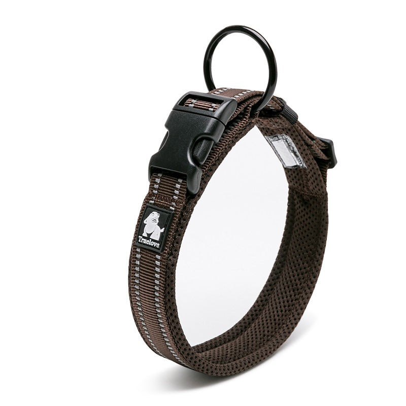 TrueLove brown reflective padded dog collar with durable nylon and secure buckle