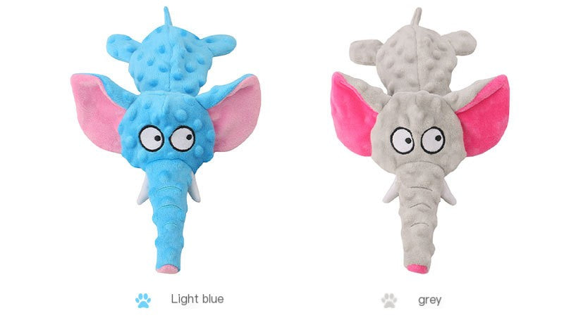 Brighty Floppy Ears elephant dog toy in light blue and grey colors with pink floppy ears