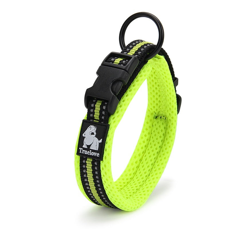 TrueLove neon green reflective dog collar with soft padding for comfort and safety