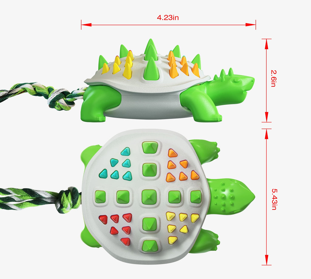 Brighty TurtleChew dog chew toy dimensions - 5.43in x 4.23in x 2.6in with rope