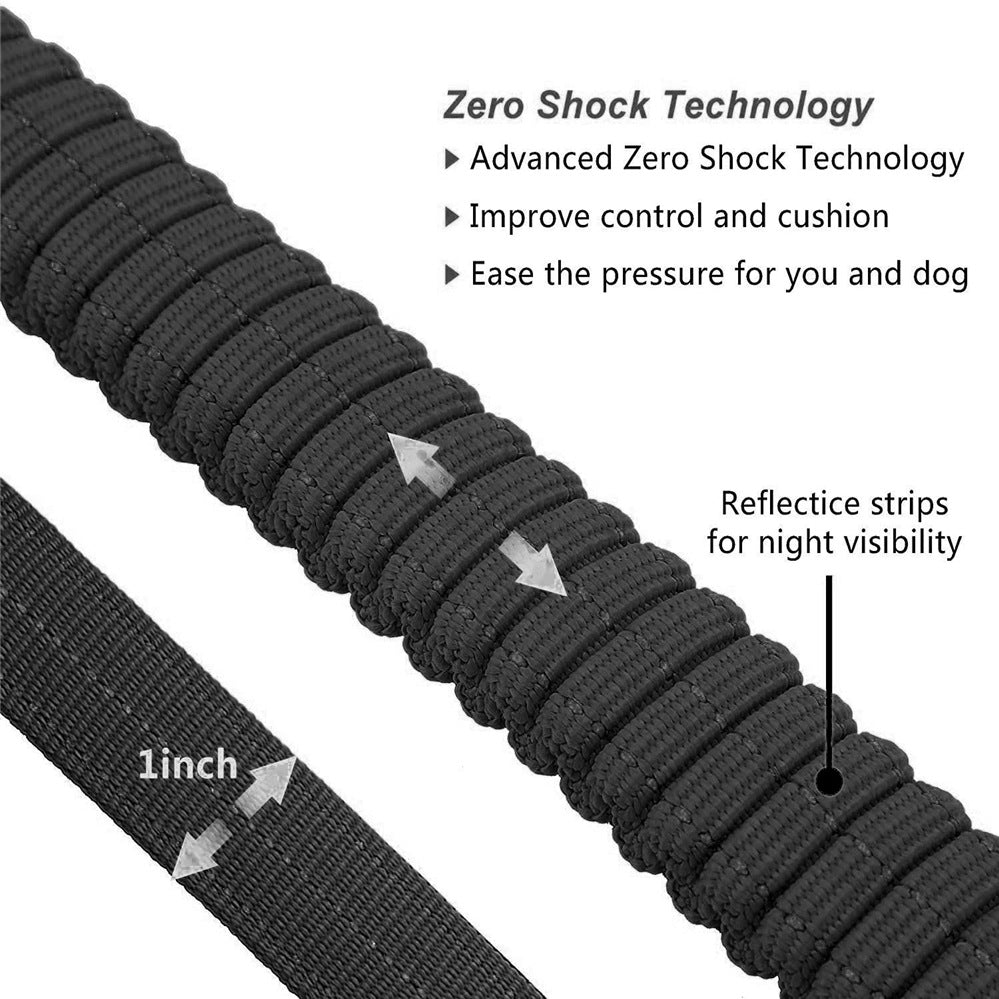 Brighty ShockGuard – Close-up of Zero Shock bungee elastic section with reflective strips and 1-inch strap width