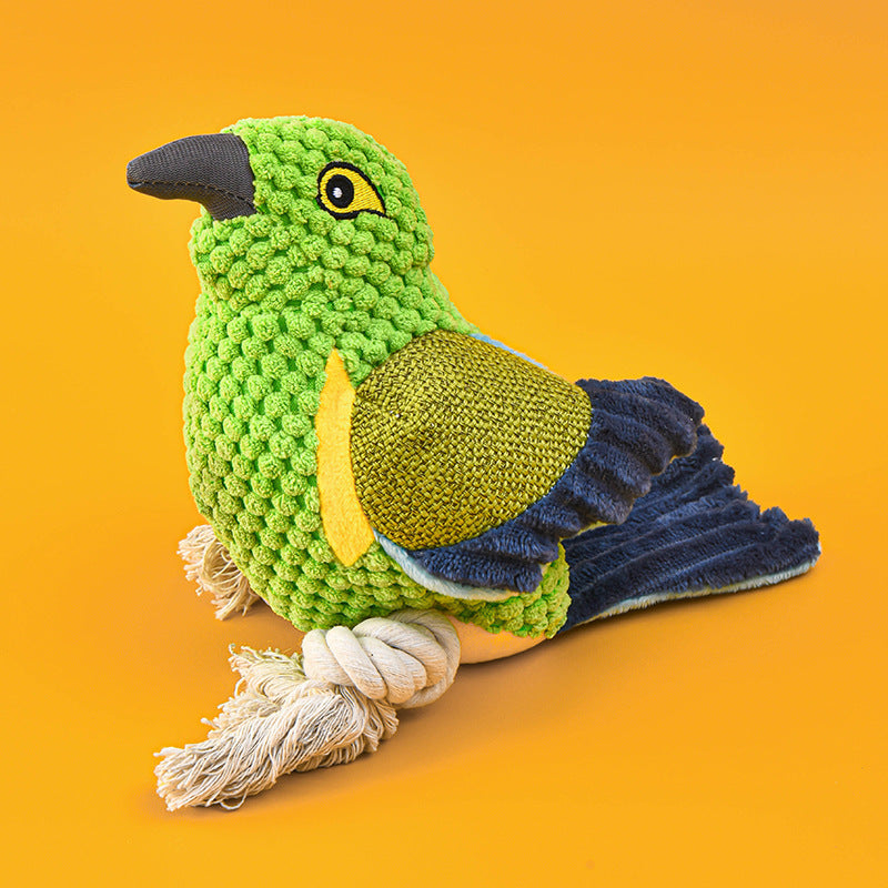 Brighty TropicalBird interactive plush dog toy - green amazon parrot with rope
