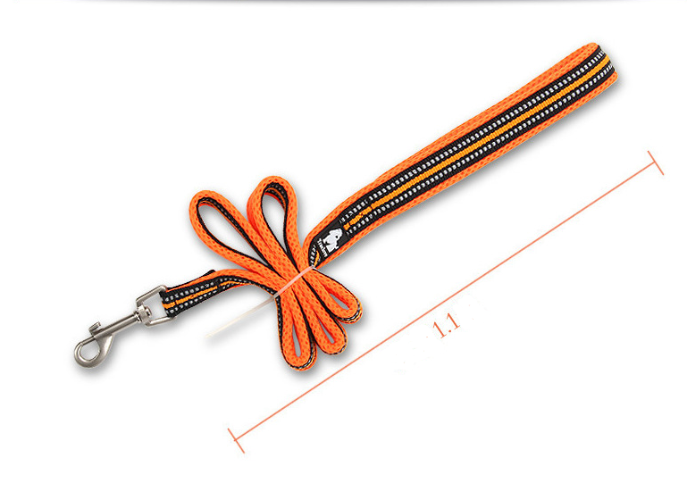 TrueLove orange reflective dog leash full length view - 200cm (6.5ft) nylon walking lead with metal clip, comfort handle and reflective safety strips