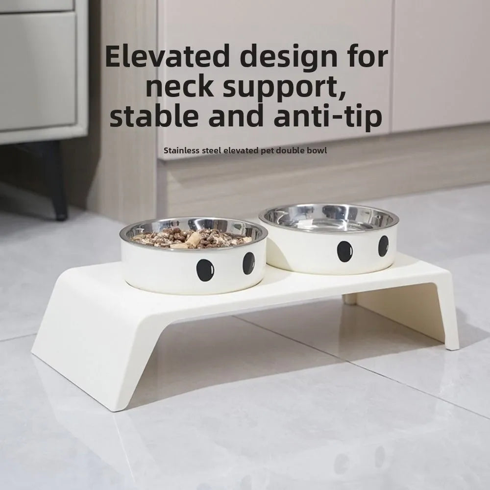 Brighty DuoBowl – elevated anti-tip double pet bowl with stainless steel bowls for dogs and cats – neck support design