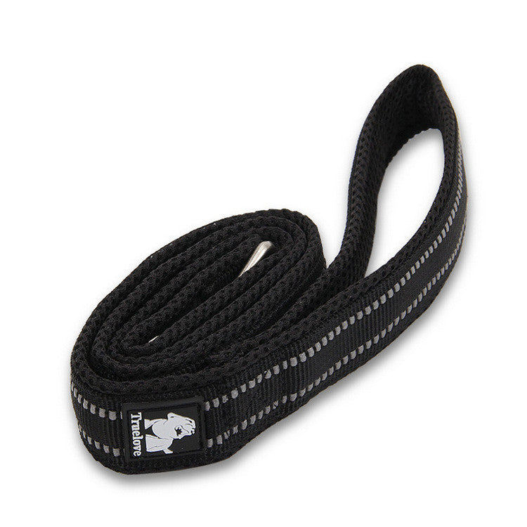 TrueLove black reflective dog leash with comfort grip handle and reflective safety strips - 200cm nylon walking lead