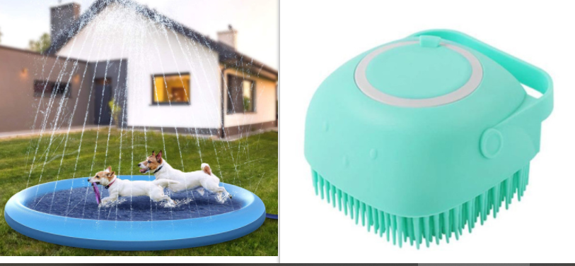 Turquoise silicone dog grooming brush included with Brighty Splash Mat