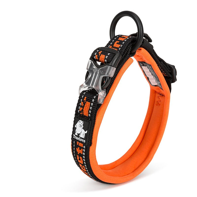 TrueLove orange reflective safety collar with padded comfort for active dogs