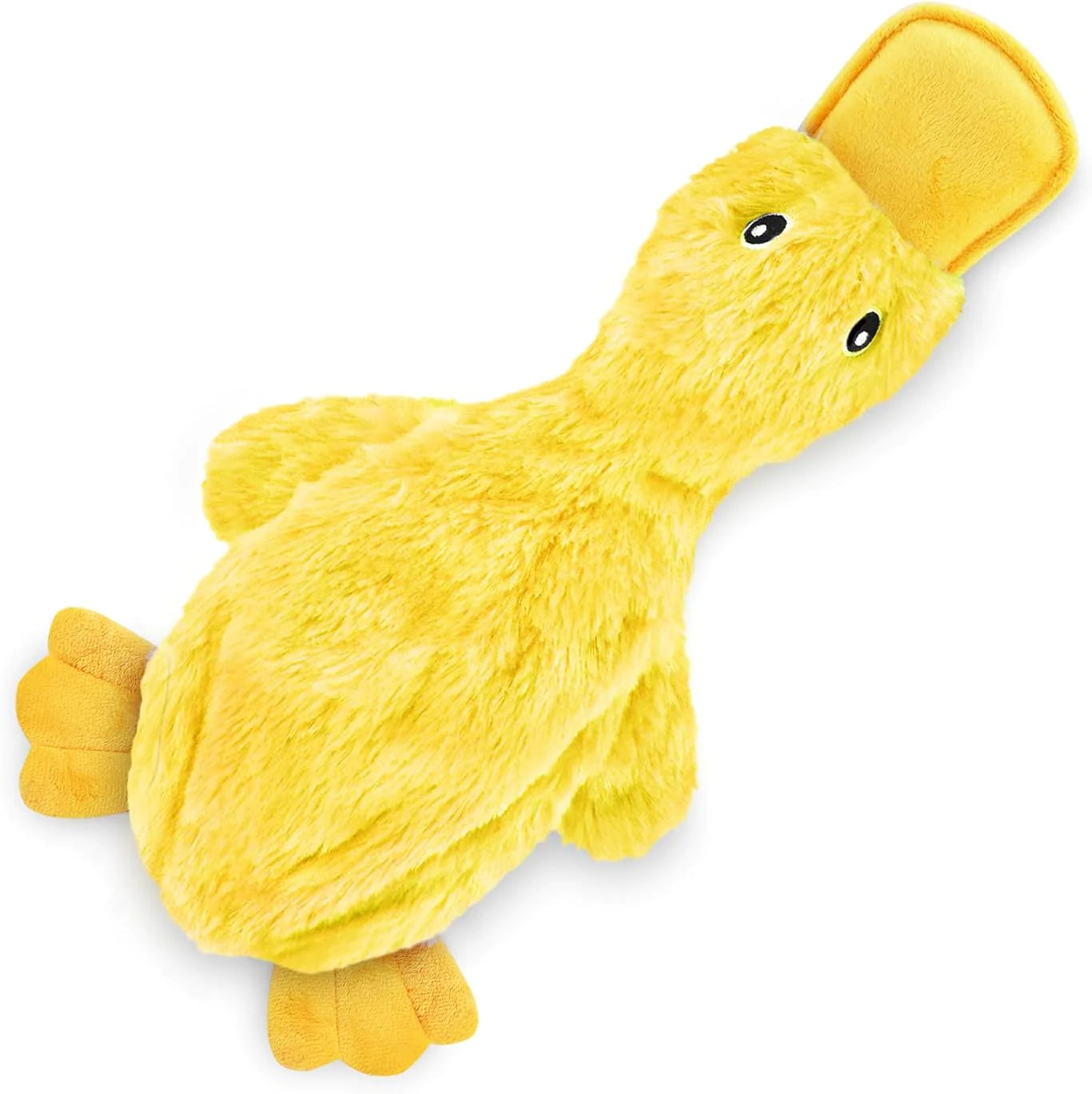 Brighty Quack yellow duck plush toy - no stuffing squeaky toy with crinkle sounds