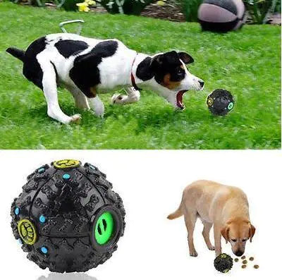 Dogs playing with Brighty BrainBall outdoors - waterproof treat ball for outdoor fun