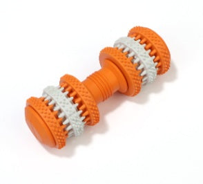 Brighty ChewBar orange rubber dog dental chew toy with textured grip for aggressive chewers