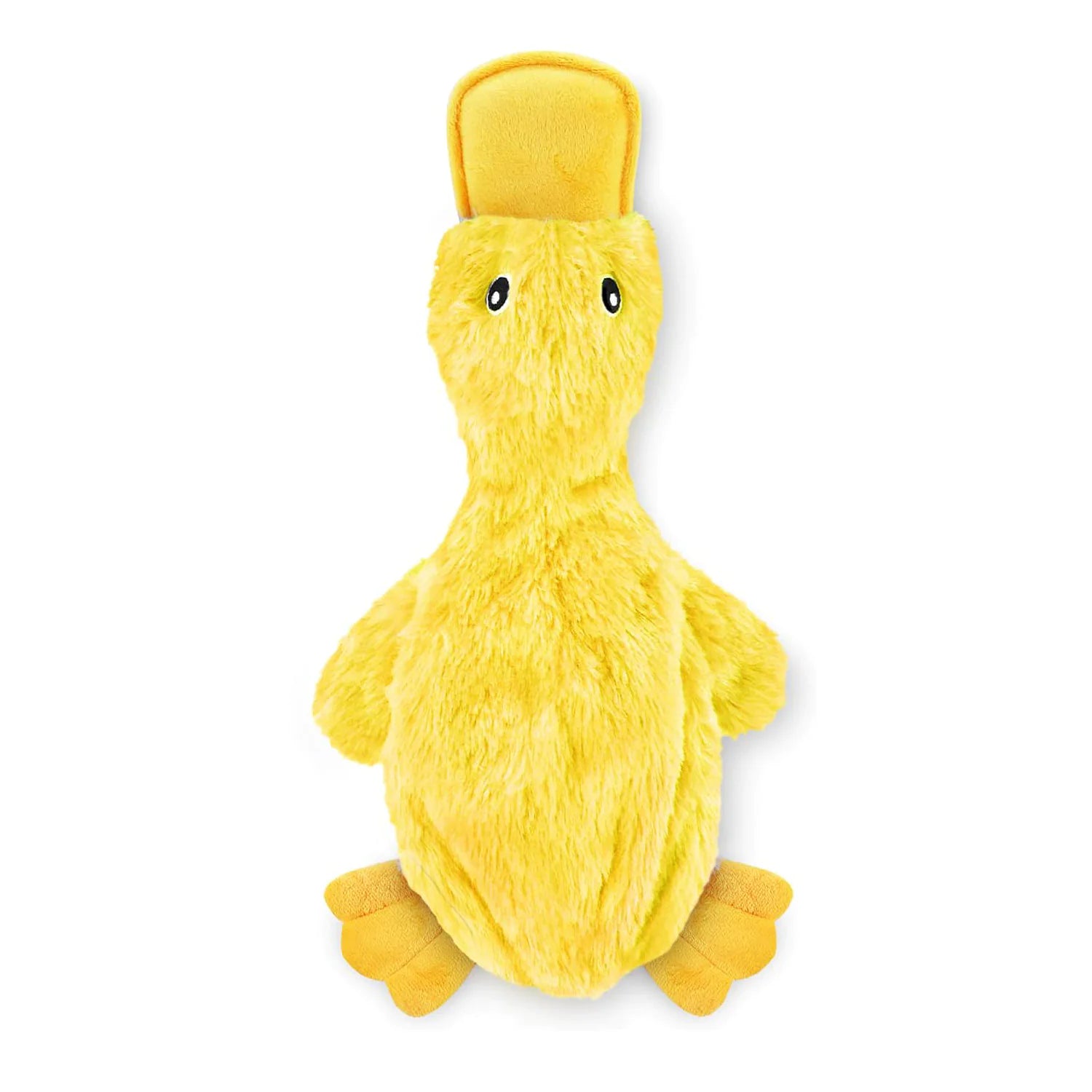 Brighty Quack yellow duck front view - soft plush no stuffing mess-free dog toy